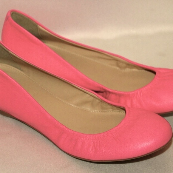 Crew Cece Leather Ballet Flats in Neon Coral